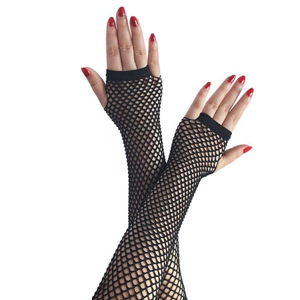 Åndbare bløde mesh lange sorte halvfingerhandsker punkstil til Halloween julefestbal