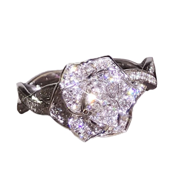 Kvinnor Ring Rose Rhinestones Smycken Lätt mode Utseende Finger Ring För Bröllop Silver US 8