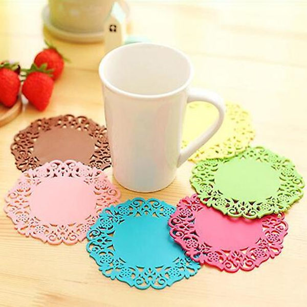 2 X 6 st Spetsblomma doilies Silikonunderlägg Tekoppsmattor Pad isolering bordstablett