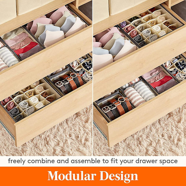Non-woven, hopfällbar organizer för underkläder, sockor, förvaringsbox med 4-rums bully-fack