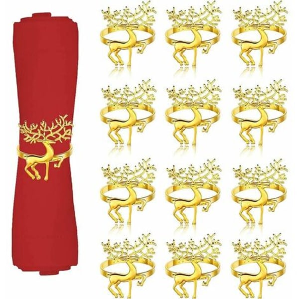 12-pack Christmas Deer Servettringar, Shiny Elk Servetthållare, Chic Rendeer Servettring för jul, Bröllopsdekor, Ho