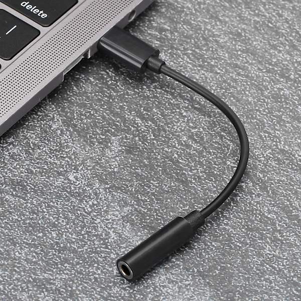 USB C til 3.5mm Aux Audio Jack Adapter Hovedtelefonkabel Sort