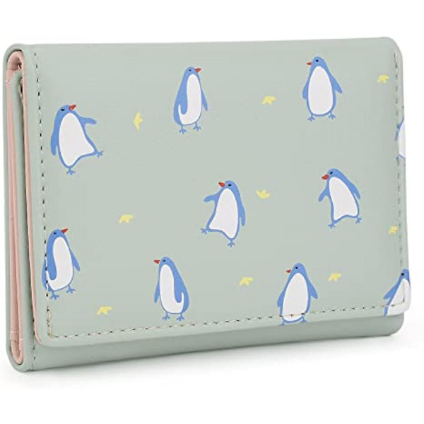 Kawaii Pung Til Piger Sød Kat Vegansk Læder Kortholder Organizer Small Trifold Dame Pung, Menw Cat A916-782 Green