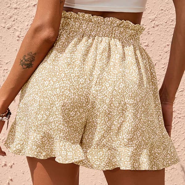 Dam Hög Midja Casual Sommar Mode Tryck Bältade Shorts Khaki XL