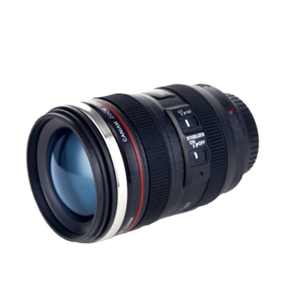 Creative Camera Lens Cup Vandkrus Sort rustfrit stål kaffekrus (sort 400 ml)