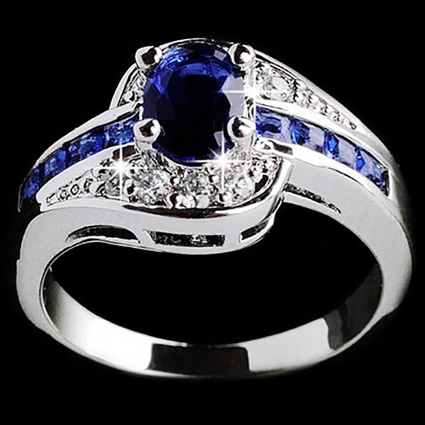Ring Elegant reptålig legering blå rhinestone ring för semester 7