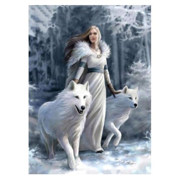 5D DIY diamantmaleri af to hvide ulve (30*40cm)