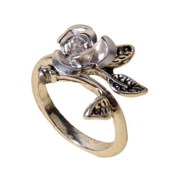 To-tonet tynd kobber forlovelsesring kvinder rosenblomst blade ring smykker Accessaries Silver