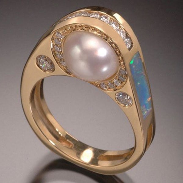 Golden Women Ring Elegant Artistic Faux Pearl Finger Ring Smycken Tillbehör US 9