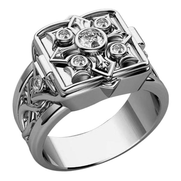 Män Ring Box Form med lock Smycken Geometrisk Flip Flop Finger Ring Födelsedagspresenter Silver US 8