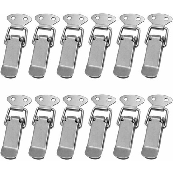 Emhætte Fastener Håndtag Lås Dør Hasp, Fjeder Lås Med Krog Rustfrit stål Hardware Skuffe Vippelås til kasse, kasse uden lås 12 stk.