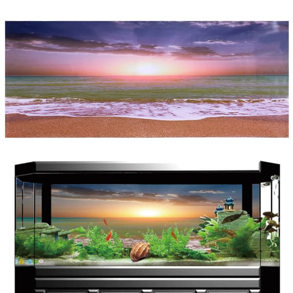 3D Selvklebende Solnedgangsplakat Akvarium Dekor Medium