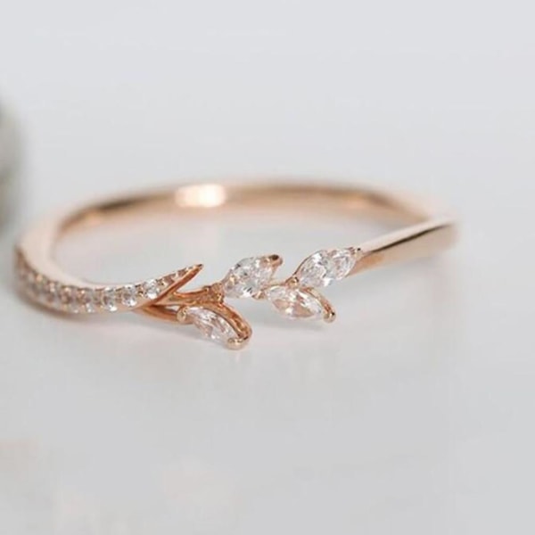 Mode Kvinder Blomster Cubic Zirconia Finger Ring Brude Forlovelse Smykker Gave Rose Gold US 7