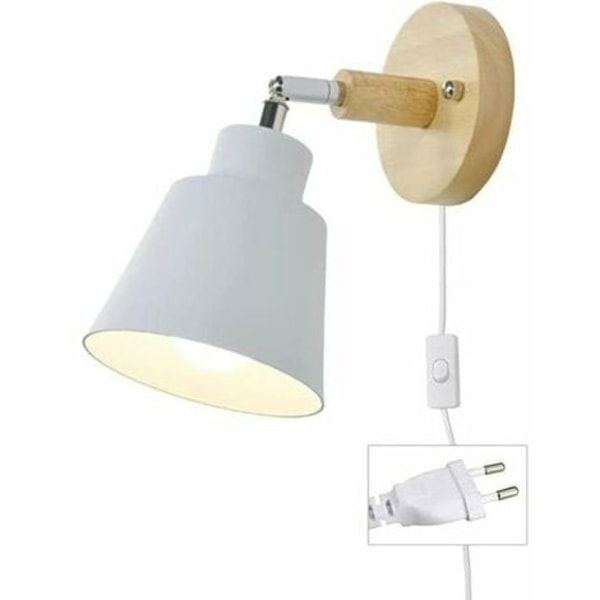 Væglampe med E27-kabelfatning Frit roterende læselampe ved sengen indendørs væglampe med kontakt til soveværelse, stue