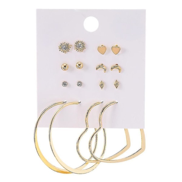 8 par örhängen Set Heart Big Circle Pearl Ear Studs för fest