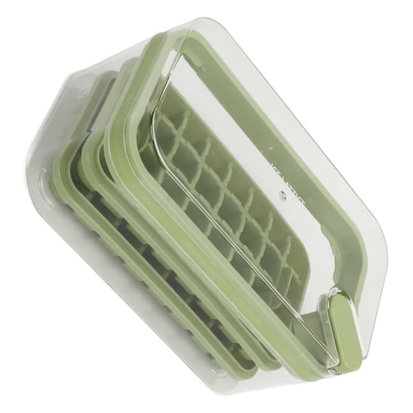 Ice Cube Tray 32 Grids Double Layer Easy Release Ice Maker Mold with Lid for Cocktail Whiskey Coffee Green