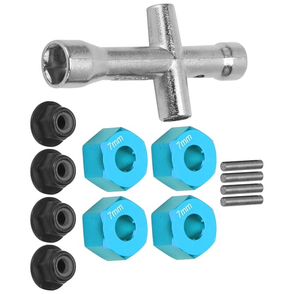 12 mm Hex Adapter 7 mm Tyk M4 Flange Låsemøtrikker Krydsnøgle Sæt til 1 10 RC Bil Blå