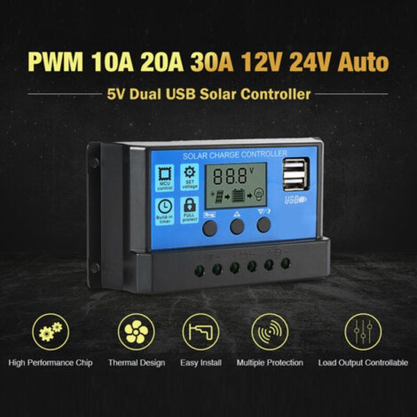 Solar Panel Controller 100A Solar Recharge Controller LCD Display Skærm Gadelampe Ladesystem Controller PWM Rech