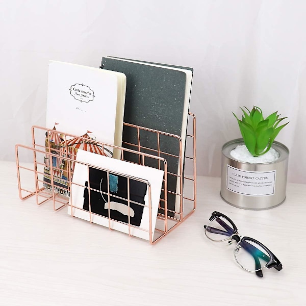 Desktop Mail Organizer, 3-fack Metal Wire Mail Sorter Rose Gold