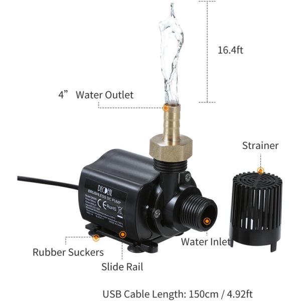 800L/H 5M dränkbar vattenpump DC 12V Amfibiepump för damm Damm Akvarium Solar fontän Pool Vattencirkulation