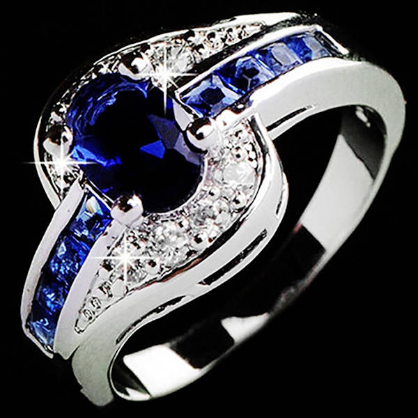 Ring Elegant reptålig legering blå rhinestone ring för semester 8