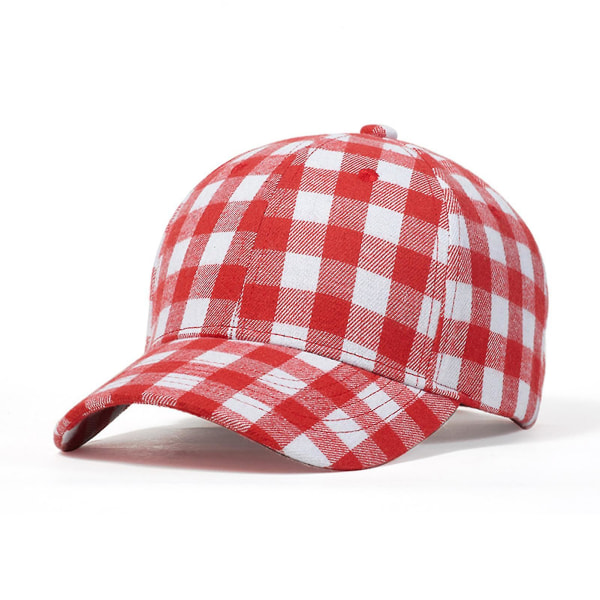 Plaidprint baseballkasket Justerbar blød bomuld Klassisk mode sort og rød ternet K337