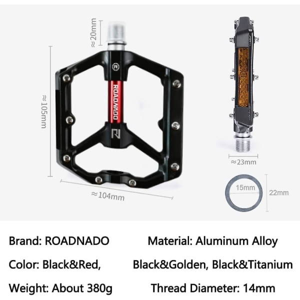 Mtb Pedal, Cykelpedal, Cnc Aluminiumlegering Halkfria Ultralätta Pedaler Med Reflektorer För Bmx Mountain Bike - 9/16&quot