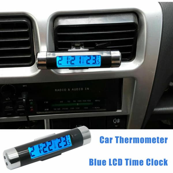 Bilklokketermometer LCD-skjerm Luftventil Clip On LED Digital Klokke Termometer