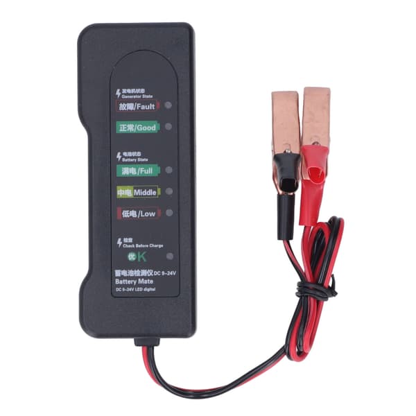 12V Bilbatteritestare med Testklämmor 6 LED-Display Fordonsbatteri Feldetektor