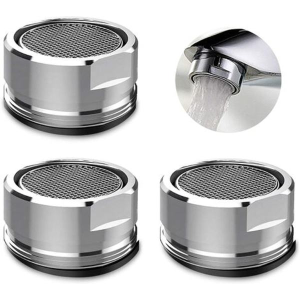 Pack 24 mm kranluftare, ersättningsdel, gängad hanpip i mässing med packning, polerad krom silver