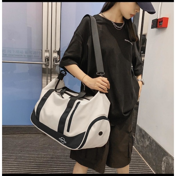 Simpel håndtaske med stor kapacitet Sport vandtæt tør og våd separation Fitness taske, kortdistance rejsetaske hvid