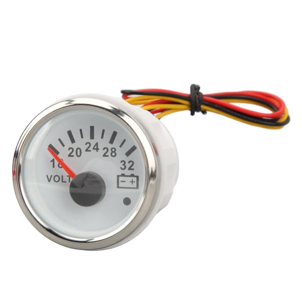 52mm Voltmeter Måler 18V‑32V Hvit Skive Sølvramme Universal Elektrisk Pointer Spenningsmåler for RV Båt DC9‑32V