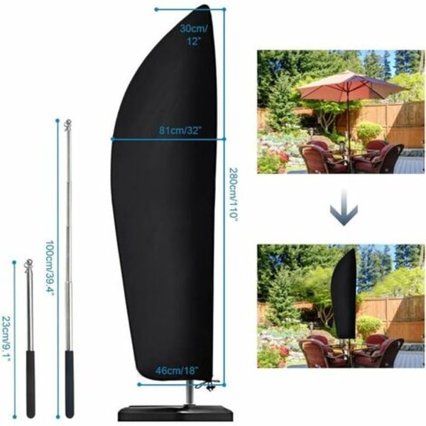 Beskyttelsesbetræk til udkraget parasol 2 til 4 m 210D Oxford stof Støvtæt UV-bestandig 280 x 30/81/46 cm