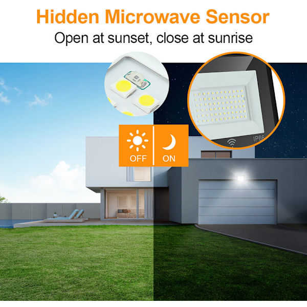 10W LED-strålkastare Svart rörelsesensor Varmvit 3000K, för inomhus- och utomhusbelysning