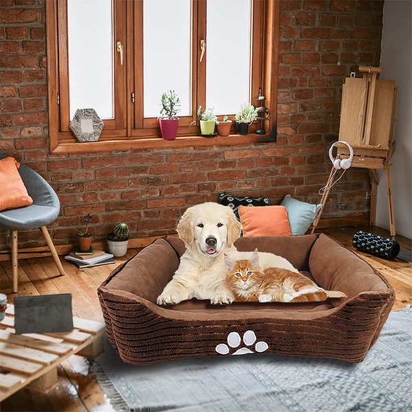Käännettävä suorakaiteen muotoinen lemmikkisänky koiran print, ruskea, n. 60x50cm