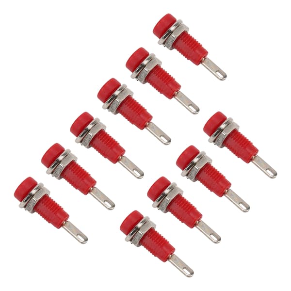 J40003 2mm Bananajack Panel Socket Utvidet Post Plug Adapter for Elektroniske Instrumenter Rød 10 stk