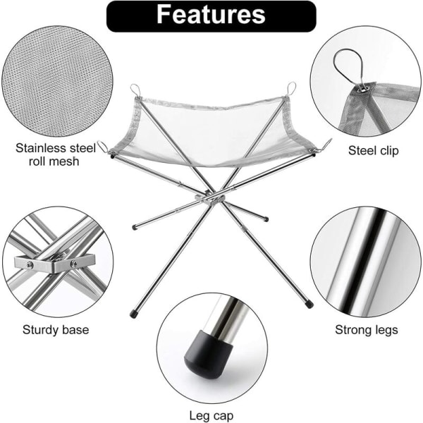 42*42*34 cm rustfrit stål brændeovn bærbart bålstativ med 201 stativ + 304 net