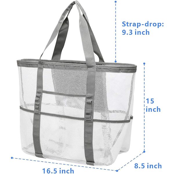Mesh Tote Beach Bag, One Shoulder Badväska (Vit)