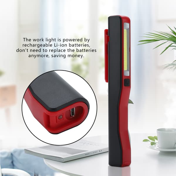 Oppladbar COB LED Lomme Pen Light Magnetisk Roterende Klips Rød