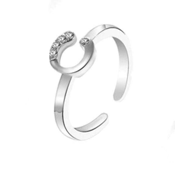 Mode enkel 26 bokstäver strass inlagd öppning finger ring dam smycken gåva Silver C