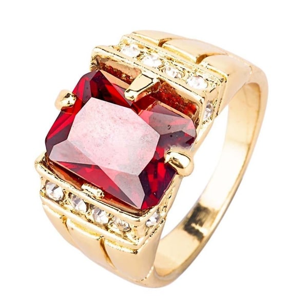 Luksus Mænd Firkantet Cubic Zirconia Rhinestone Finger Ring Bryllupssmykker Gave Red US 9