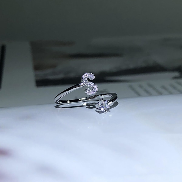Ring Justerbar Open End Koppar Brev Kvinnor Finger Smycken För Dejting B