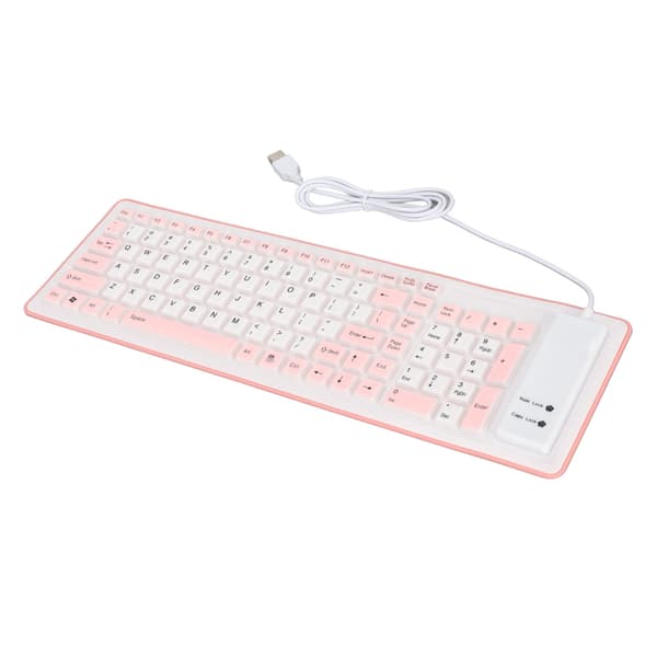 Vikbart 103 Tangenter USB Kabelanslutet Silikon Vattentätt Tyst Blekningsfritt Vikbart Tangentbord för PC Laptop Rosa