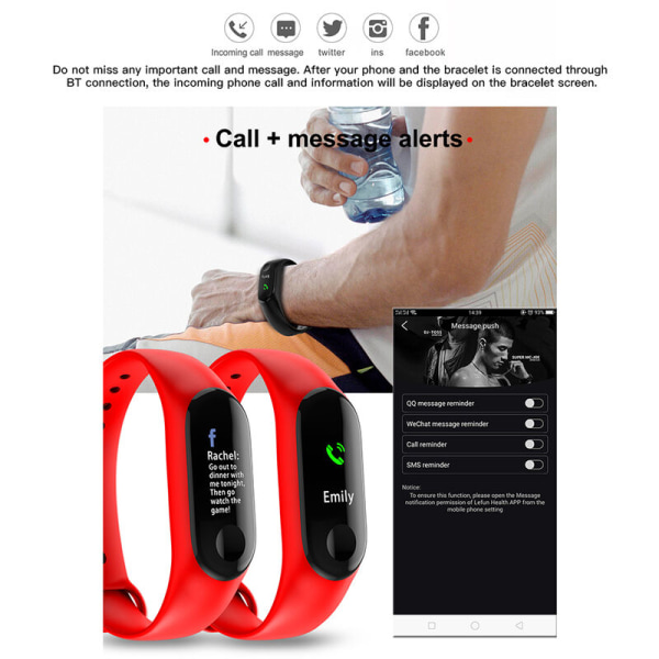 Puls- och blodtrycksövervakning Bluetooth Smart Armband (svart)