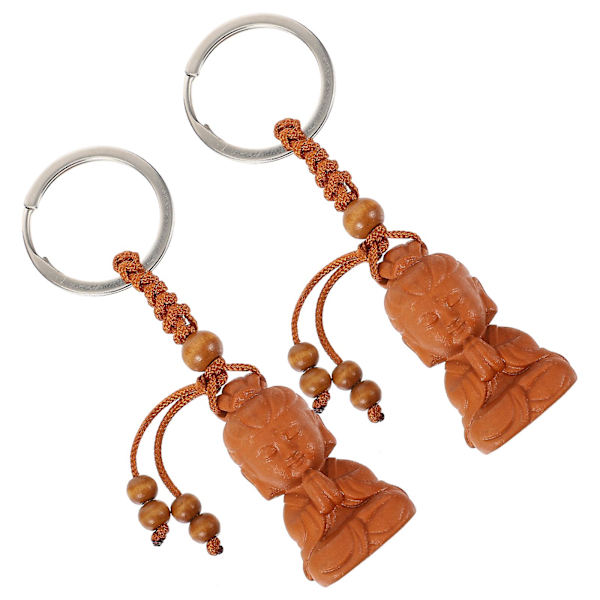 2 stk træ Buddha skulptur nøglering nøglering vedhæng charme store gaver