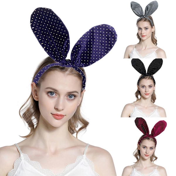 Lolita Polka Dot Bunny Ears Pandebånd Pre-tie Hårbånd Påskefest Hårindretning Wine red