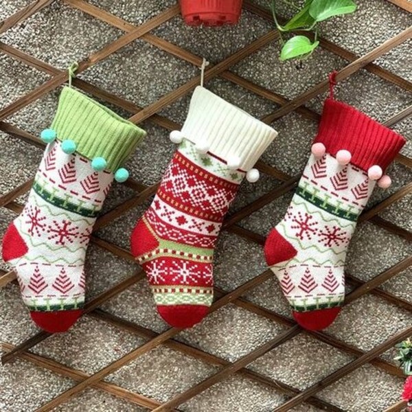 Packa stickade julstrumpor med pumps, 19" bred, stickad klassisk jultröja, rustika strumpor för familjen Holländare