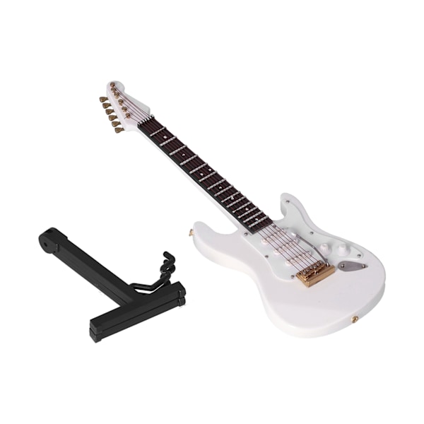 Mini Gitarr Modell Elbas Gitarr Modell med Ställ för Dockskåpsdekoration Vit