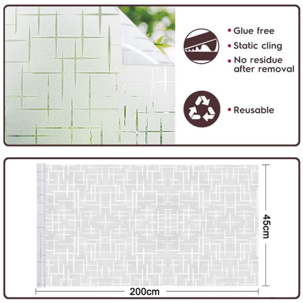 45*200cm sähköstaattinen ristikuvioinen ikkunatarra läpinäkymätön läpikuultava liimaton lasikalvo