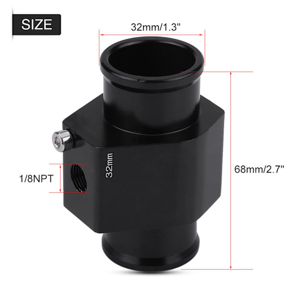 Bil Vanntemperatursensor 32mm LED Rør Slange Måleadapter